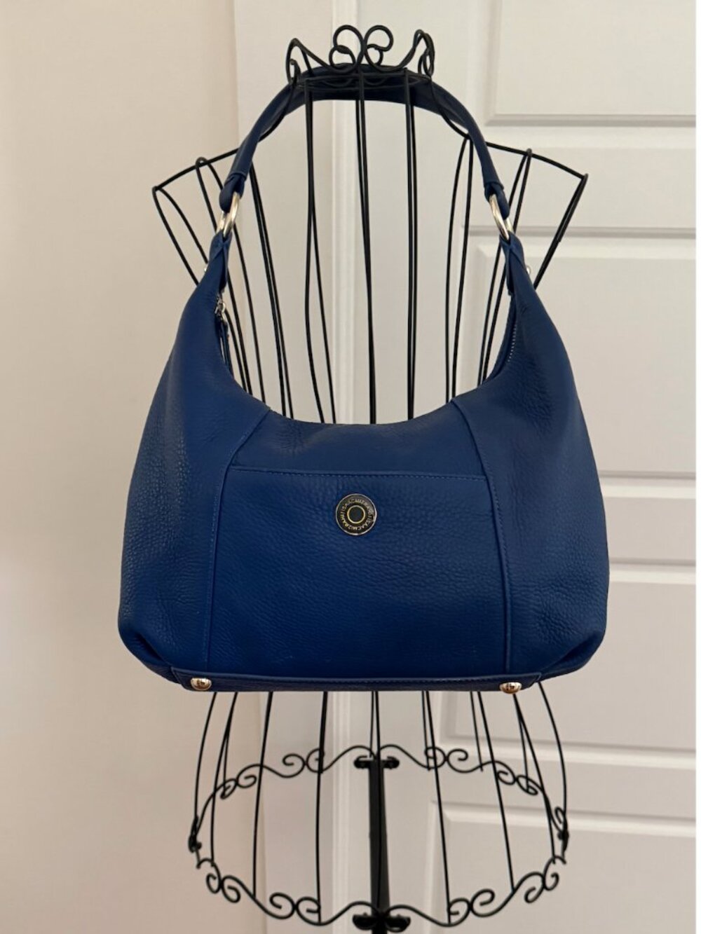 Isaac Mizrahi Royal Blue Pebble Leather Hobo Bag with Silver Accents